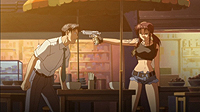 Tense moment between Rock and Revy in Black Lagoon