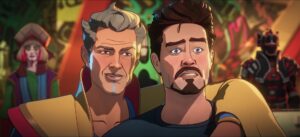 Tony Stark and Grandmaster from What If...Iron Man Crashed Into the Grandmaster?
